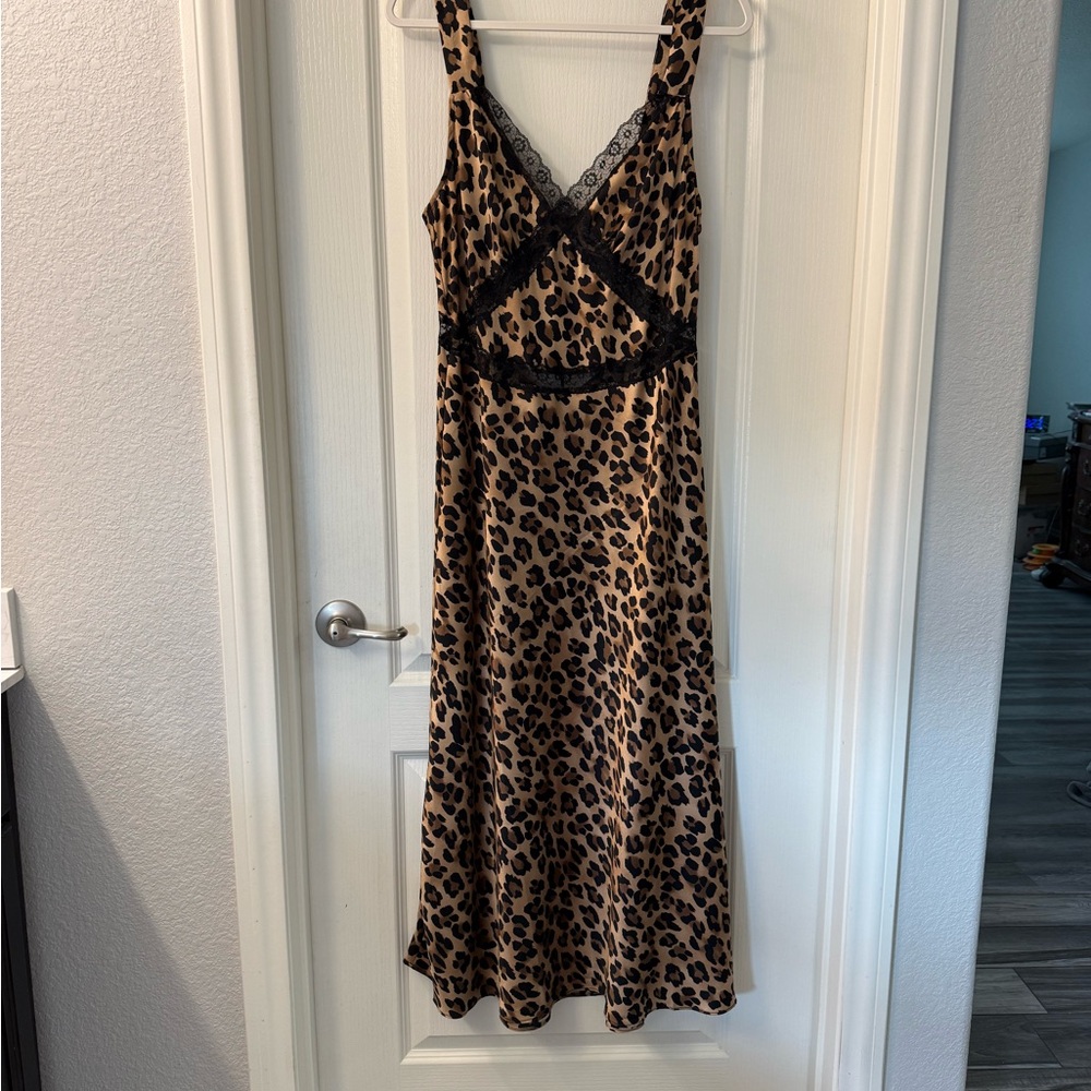 Bardot Leopard Print Slip Dress with Black Lace Trim - Picture 6 of 6